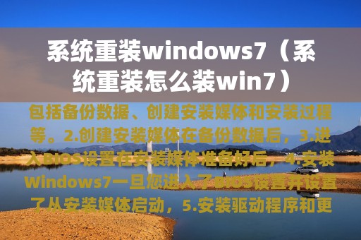 系统重装windows7（系统重装怎么装win7）